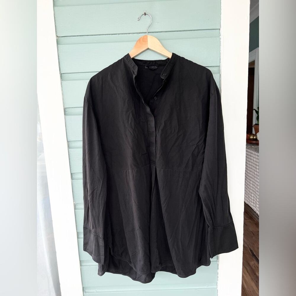 COS minimalist black swing blouse 100% cotton mixed media lagenlook fall casual